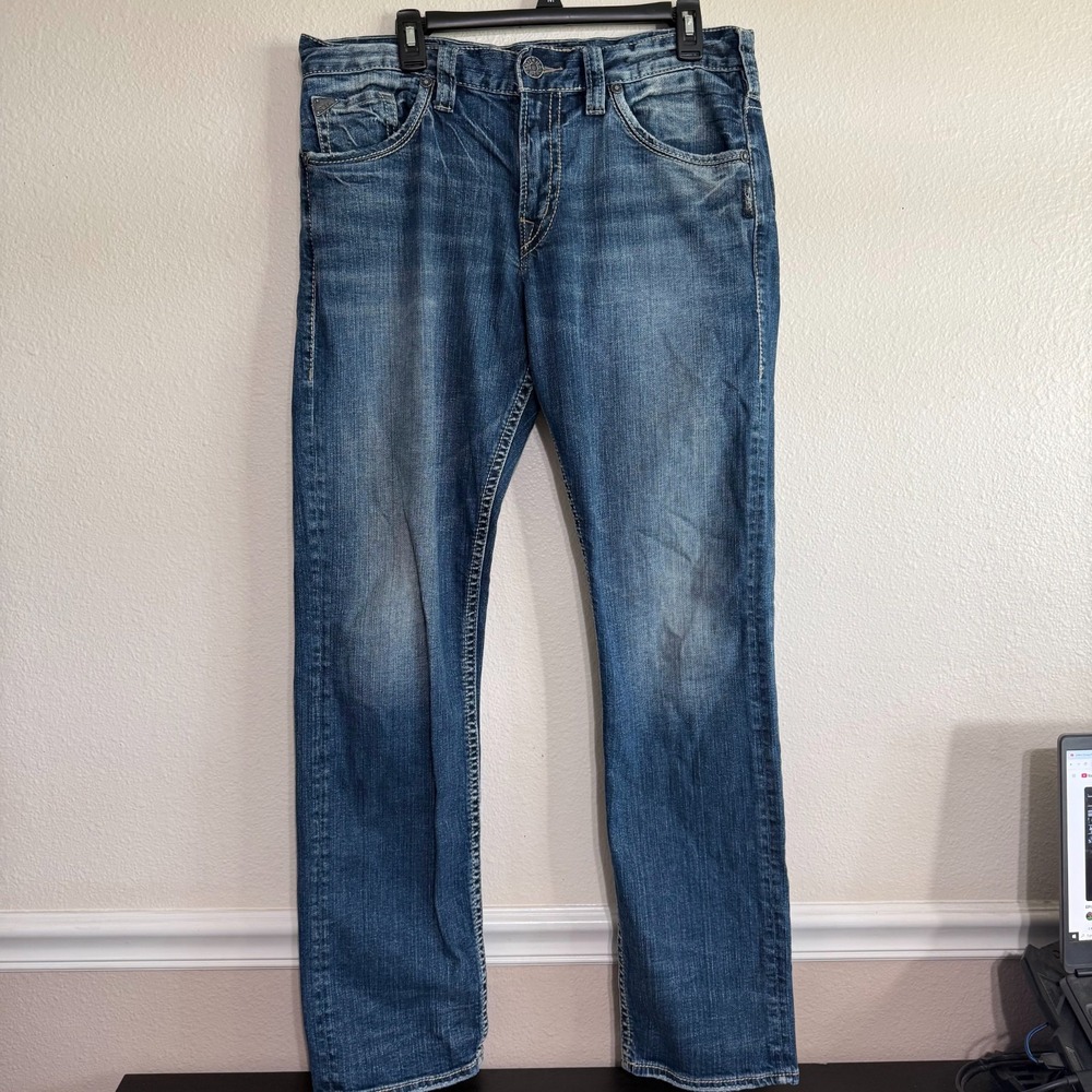 Silver Jeans Co. Mens 34 Blue Denim Mid Rise Straight Zip Fly Classic Pockets